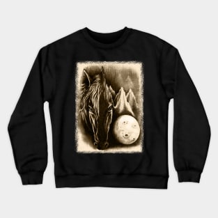 The Dark Side - Surreal Black Horse and Moon Crewneck Sweatshirt